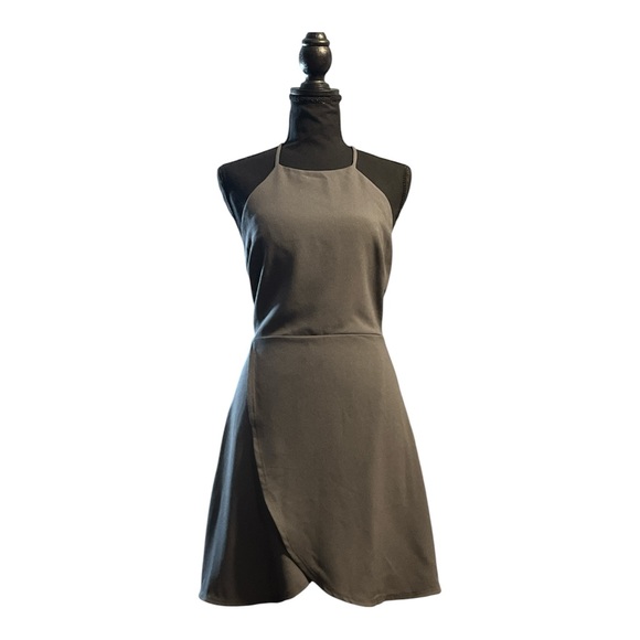 June & Hudson Gray Halter Wrap Dress – Medium – Elegant Minimalist, Modern Chic - Picture 3 of 7